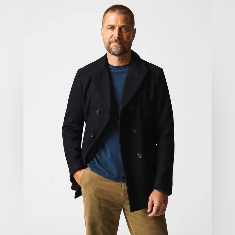 Billy Reid Bond Leather Collar Peacoat